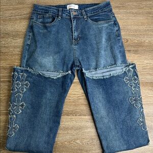 🌿 Bamboo Jeans Embroidered Patchwork Denim – Size 11